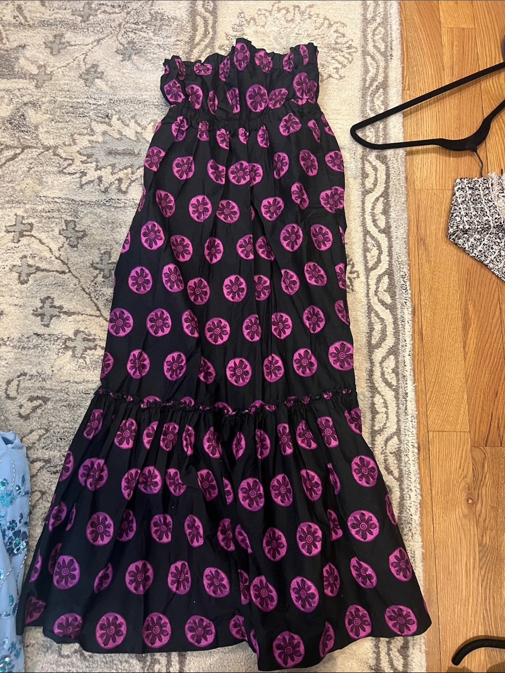 Free People Black Maxi Skirt with Purple Medallion Print